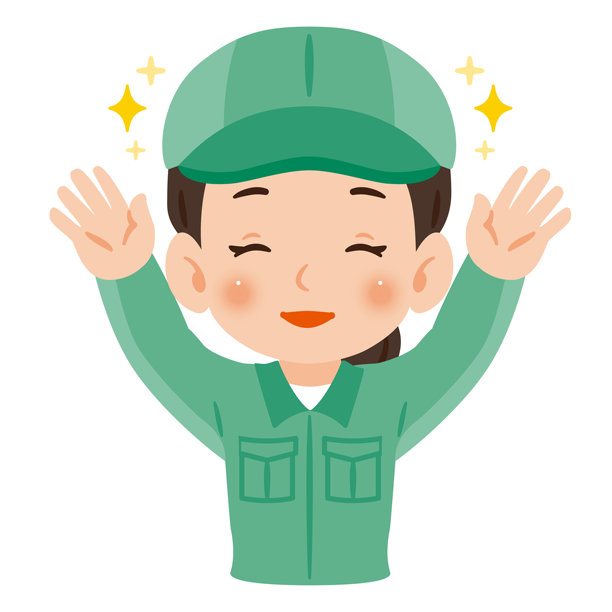 一位戴着工作帽、穿着工作服的女士，双手高举庆祝，这是她的上半身插画。图片下载