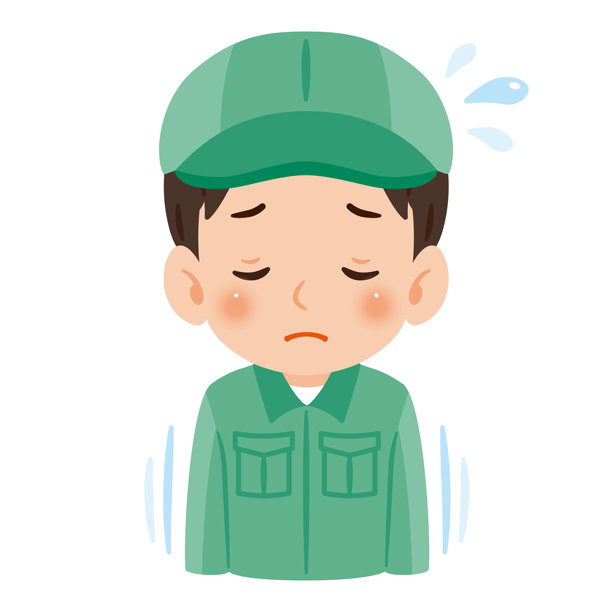 穿着工装戴着帽子的男人道歉，上半身插画图片下载