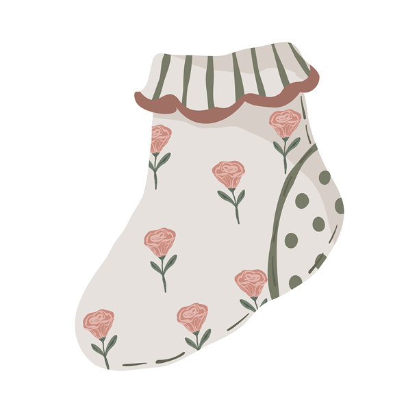 波西米亚风格婴儿房系列，包含衣物、鞋子和玩具，手绘插画。图片下载