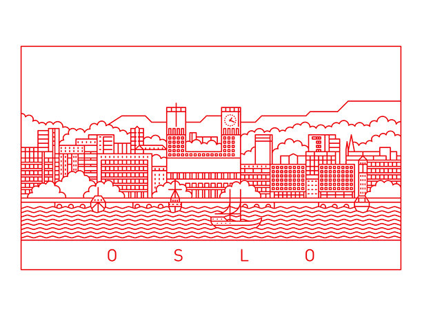 奥斯陆城市天际线矢量插画。线条艺术城市景观图片下载