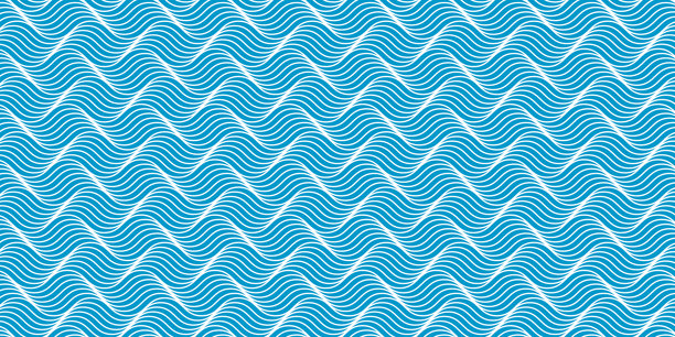 蓝色和白色波浪背景。海洋、大海或河流的水印。涟漪图案。水绿色纹理。航海装饰。夏季壁纸。游泳池或水族箱液体图案。矢量扁平插画图片下载