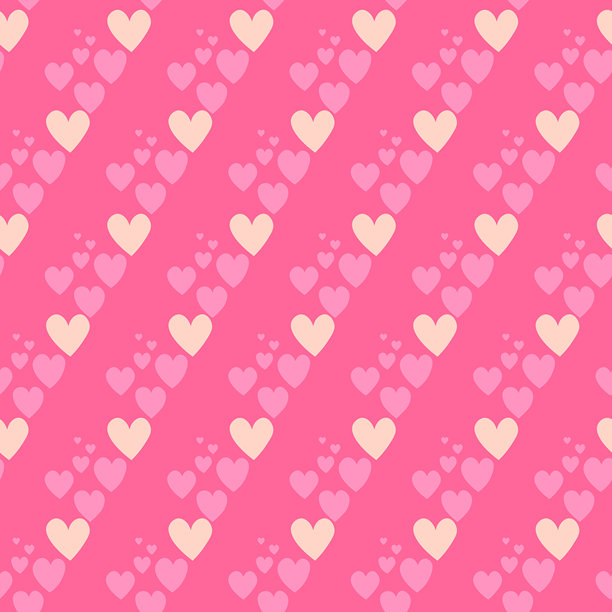 粉色心形无缝图案。节日矢量插画模板。卡片、明信片、海报、印刷品、横幅设计。彩色背景上的卡通多彩心形图片下载
