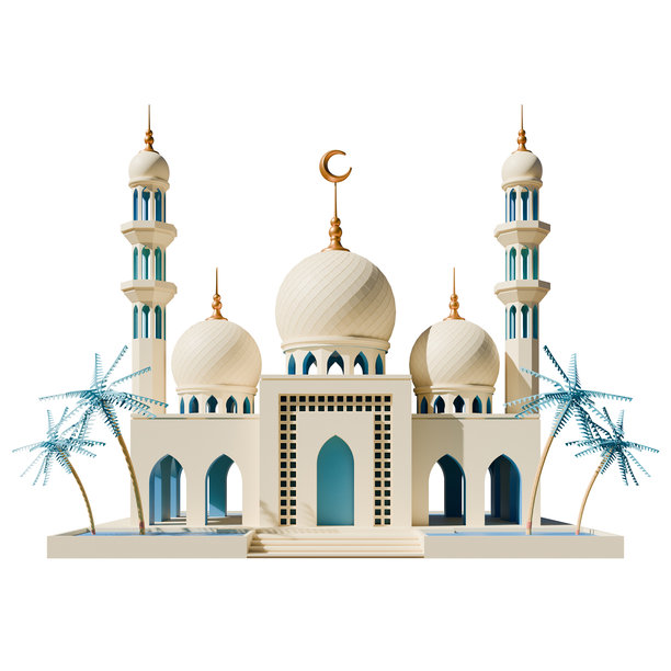 斋月清真寺正面3D渲染插画图片下载