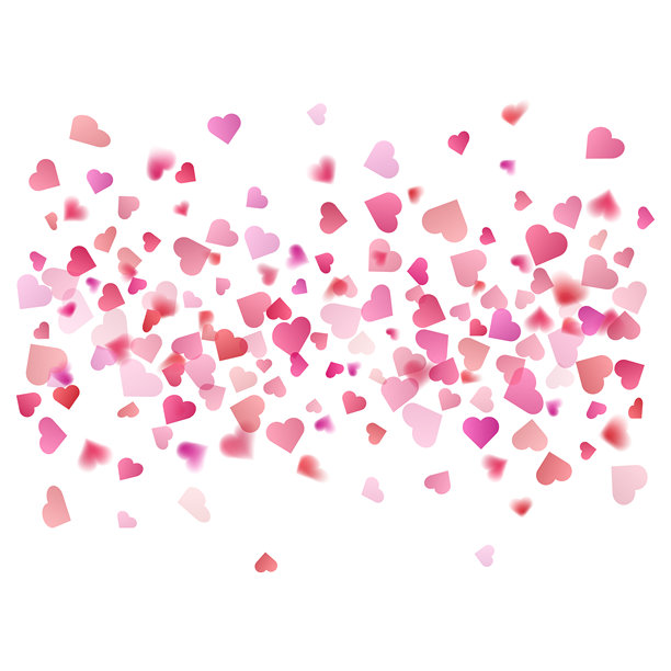 白色背景上飘落的粉色和红色心形纸屑，矢量插画图片下载
