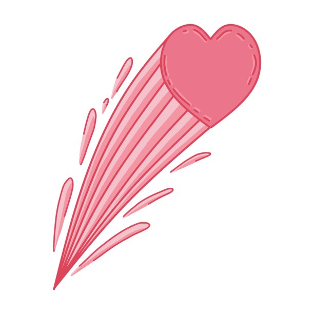 手绘飞翔的心形，带有速度线，适用于情人节设计。粉色流星心形矢量插画图片下载