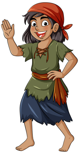 穿着破烂衣服的年轻土匪微笑挥手插画图片下载