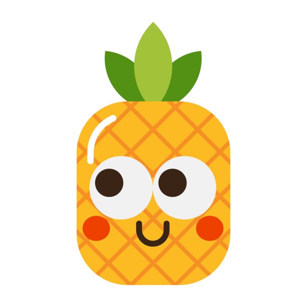 可爱的卡哇伊菠萝角色卡通图标，微笑的热带水果插画，孤立在透明背景上。图片下载