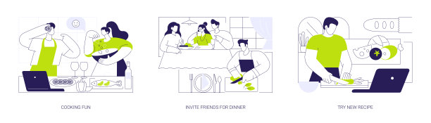 居家晚餐，卡通矢量插画，孤立图片下载