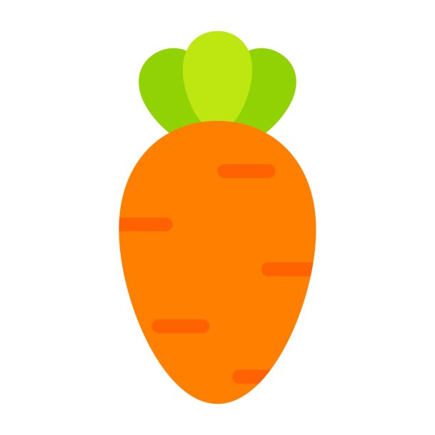 简单的胡萝卜图标，扁平卡通蔬菜插画，在透明背景上孤立。图片下载