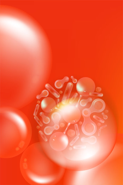 益生菌和透明质酸护肤精华广告，红色胶原蛋白和维生素精华滴管，带有化妆品广告背景，可供使用的插画矢量图。图片下载