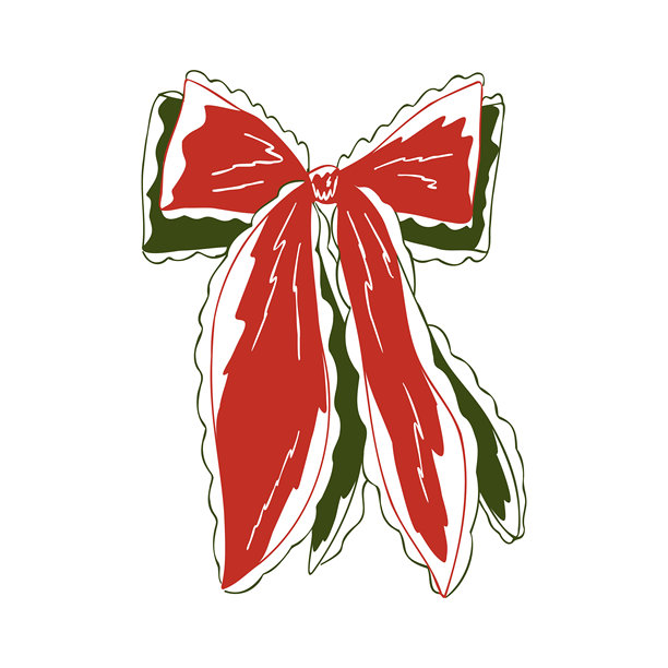 圣诞复古蝴蝶结，简约手绘风格。节日复古红绿丝带。矢量奇幻插画，适用于节日贺卡、标签、包装、贴纸图片下载