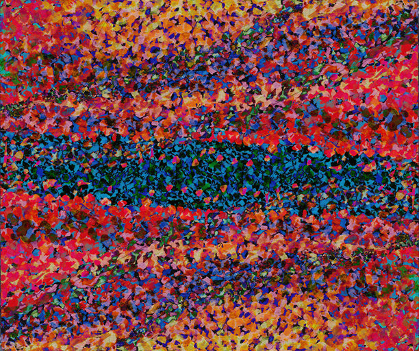 点彩抽象背景，带有红色、橙色、黄色和蓝色霓虹颜料斑点。手绘插画，迷幻画风。图片下载