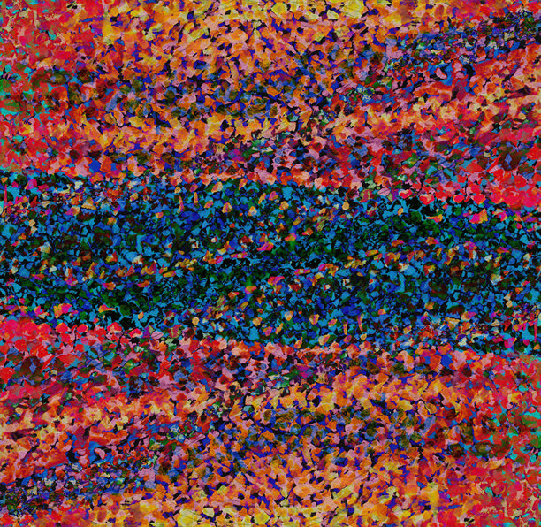 点彩抽象背景，带有红色、橙色、黄色和蓝色的霓虹颜料斑点。手绘插画，迷幻画风。图片下载