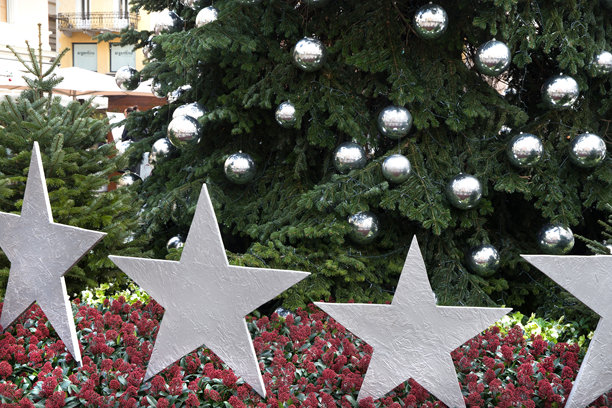 圣诞树饰有圣诞装饰（银色球体）图片下载