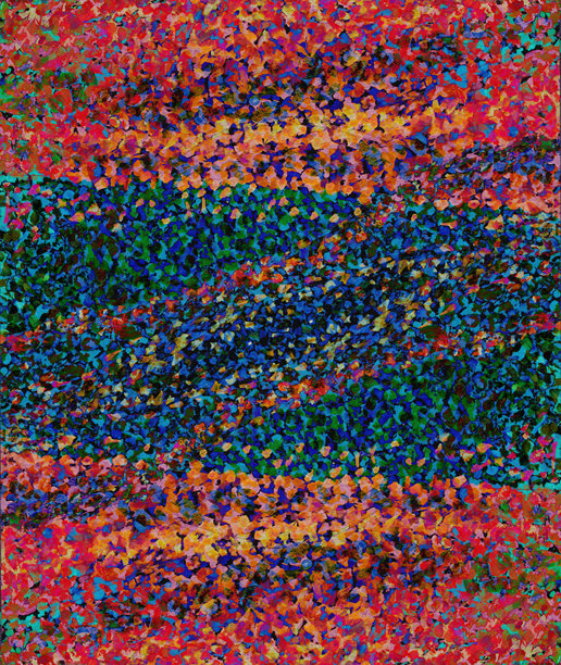 点彩抽象背景，带有红色、橙色、黄色和蓝色霓虹颜料斑点。手绘插画，迷幻风格绘画图片下载