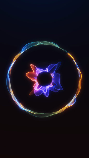 色彩缤纷的未来感UI圆形光环，带有分层的发光线条。抽象数字插画，灵感来源于科幻界面、HUD元素和现代科技设计。图片下载