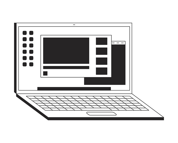 打开的笔记本电脑屏幕，带有数字界面2D线条对象图片下载
