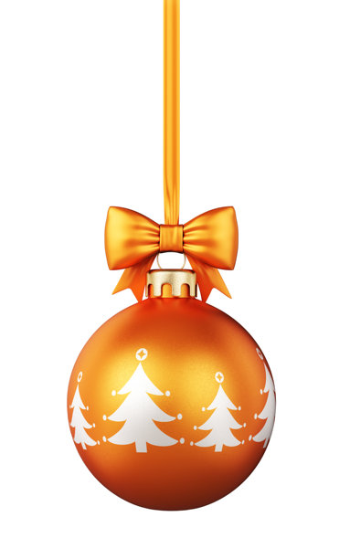一个优雅的圣诞装饰品，白色和橙色，饰有装饰丝带，孤立在白色背景上。图片下载