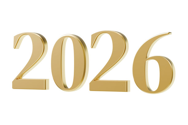 3D二十二十六图标。新年概念。用于贺卡海报品牌设计的简约卡通金色衬线数字。孤立在白色透明背景上。3D渲染。图片下载