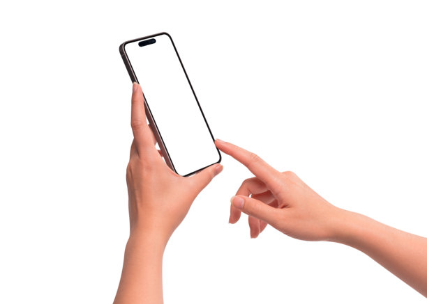一只手拿着带有空白屏幕的现代智能手机，孤立在白色背景上。高质量的影棚拍摄。概念用于技术、商业、金融、广告、公共关系和生活方式主题。图片下载