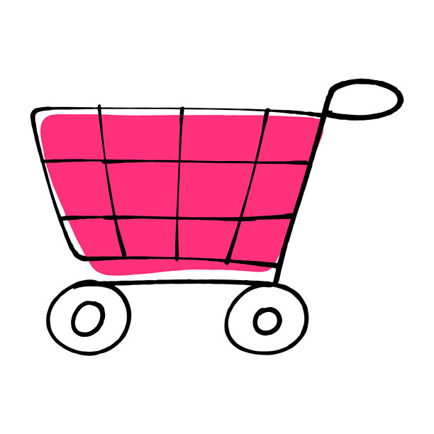 手绘购物车图标插画。电商设计的零售商店推车涂鸦。购物应用的简单杂货推车符号。图片下载