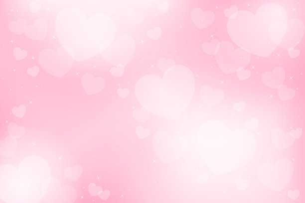 粉色渐变背景，带有心形和星形散景光效，爱心情人节主题横幅矢量插画模板图片下载