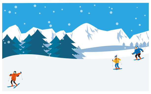 人们在冬季山地滑雪度假村享受滑雪的插画图片下载