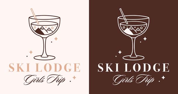 滑雪小屋女孩之旅鸡尾酒会阿尔卑斯山度假冬季小屋滑雪衫设计玻璃绘画高山奢华别致复古美学印花图片下载
