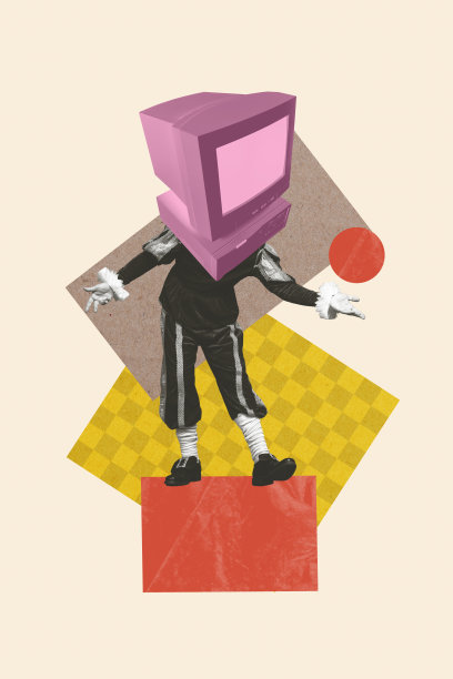 图片潮流艺术横幅拼贴，用电脑显示器代替头部，展示创新科技的机器人应用，一位自由职业的电脑经理在电脑屏幕前。图片下载