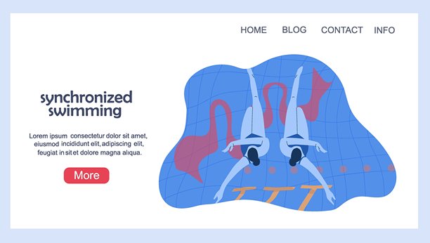 女子花样游泳队登陆页面。手绘矢量插画。图片下载