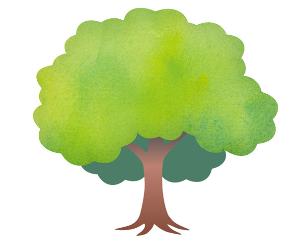 具有水彩纹理的树木插画图片下载