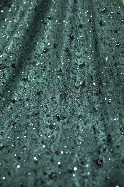 蕾丝、珠饰、亮片绿色晚礼服面料素材图图片下载