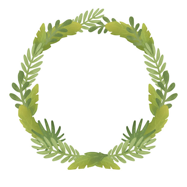 圆形的绿色花环，热带叶子、绿植、枝条构成的边框。带有圆形复制空间的模板，卡通插画，扁平化风格。图片下载