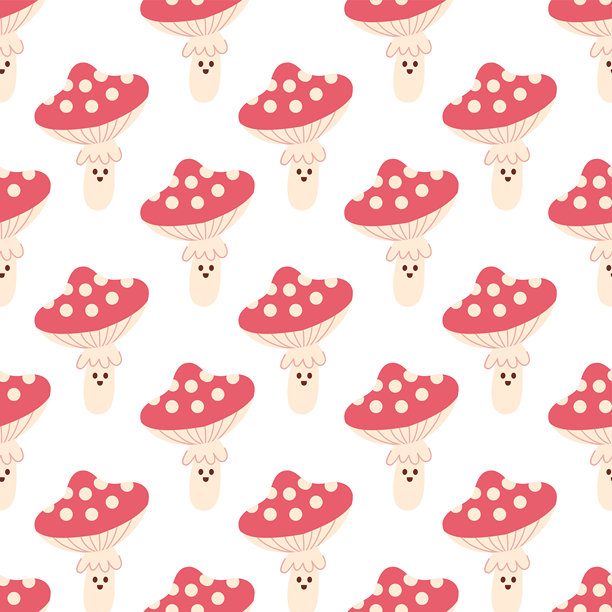 可爱的蘑菇无缝图案，带有微笑的毒蝇伞插画图片下载