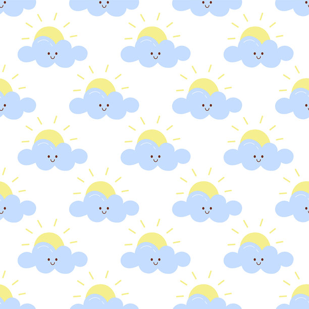 可爱的无缝云和太阳图案手绘插画图片下载