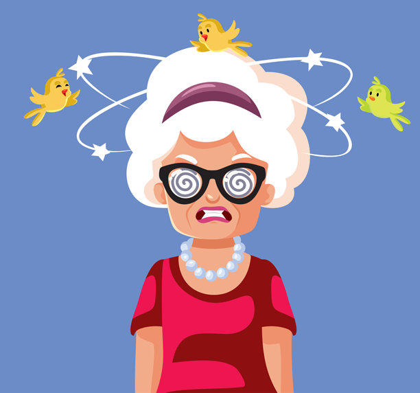 头晕迷失方向的老妇人矢量卡通插画图片下载