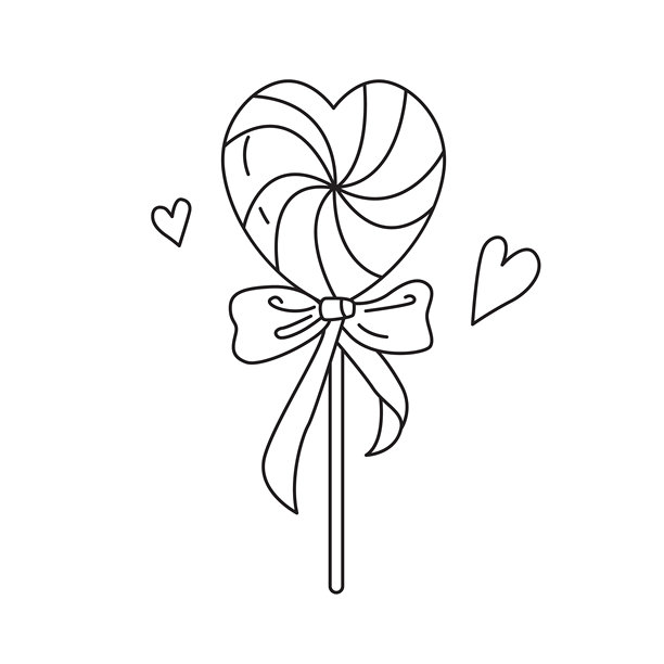 手持糖果的黑白简笔画。剪贴画。适用于明信片、传单、横幅、邀请函。适用于艺术疗法、成人和儿童抗压涂色页的矢量插画。图片下载