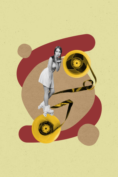 海报垂直照片拼贴，快乐女孩跳舞，复古磁带音乐，休闲场合，周末放松，播放列表图片下载