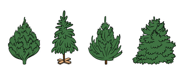 圣诞树涂鸦插画集，非常适合节日贺卡、礼品标签、派对请柬、产品包装、季节性装饰和网页广告。图片下载