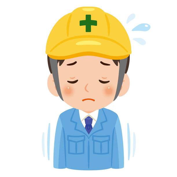 穿着工作服、戴着安全帽的男人道歉，上半身插画图片下载