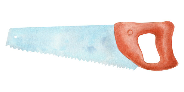 水彩手锯插画，手绘木工工具，孤立在白色背景上图片下载