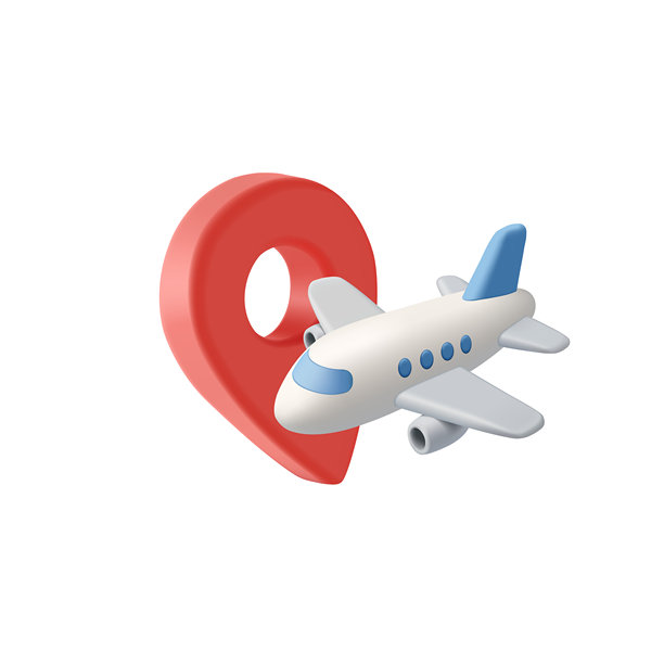 3D位置图标，背景为白色的极简风格飞机。用于航空旅行、度假、旅行、快递等概念。矢量插画。图片下载