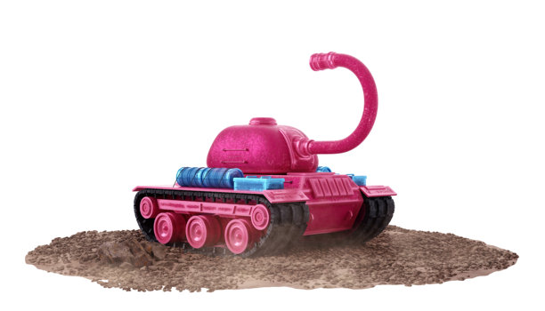 3d插画，军事坦克或军用重型卡车，位于圆形岛屿地面上，孤立在白色背景上。游戏艺术的概念设计。图片下载