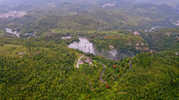 中国亚洲贵州黄果树瀑布的航拍照片图片下载