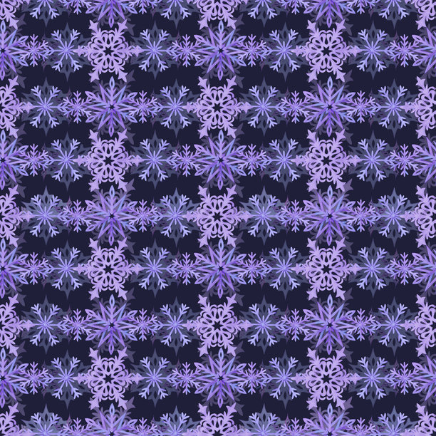 手绘水彩蓝紫色雪花线条无缝图案。冬季插画，孤立在深色背景上。可用于纺织品、包装纸和其他印刷产品。图片下载