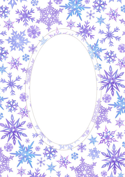 手绘水彩淡紫色和蓝色雪花明信片框架边框。冬季插画，孤立在白色背景上。可用于明信片、邀请函和其他印刷产品图片下载