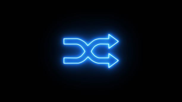 黑色背景上发光的霓虹洗牌符号。黑色背景上发光的霓虹洗牌箭头图标插画视频。图片下载
