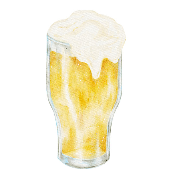 泡沫丰富的淡啤酒，装在品脱杯中，手绘水彩剪贴画，孤立。非常适合酒吧插画、圣帕特里克节饮品设计和节日酒精主题图形。图片下载