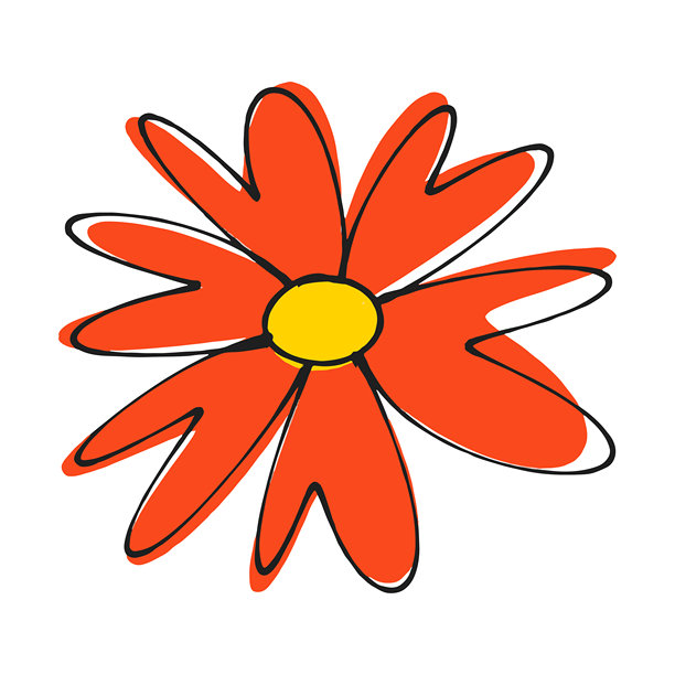 手绘花卉插画，带有黑色素描轮廓。现代美学盛开的花朵矢量图，用于春季设计。鲜艳的雏菊花束艺术图，孤立在白色背景上。用于标志和品牌的创意手绘花卉元素。图片下载