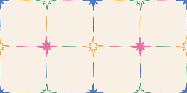 多彩星星几何图案无缝平铺，抽象格纹或瓷砖。手绘的时尚矢量插画，背景浅色。图片下载